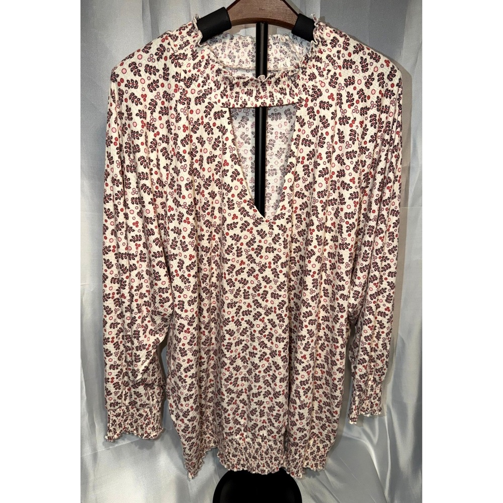 Torrid Cream Floral‎ Smocked Peasant Blouse Boho Cottagecore Romantic Floral 2x
